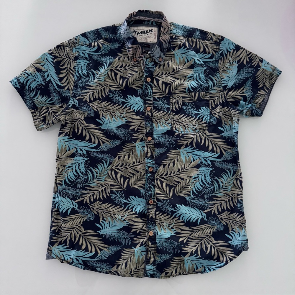 MBX Men's Cotton Tropical Leaf Print Shirt